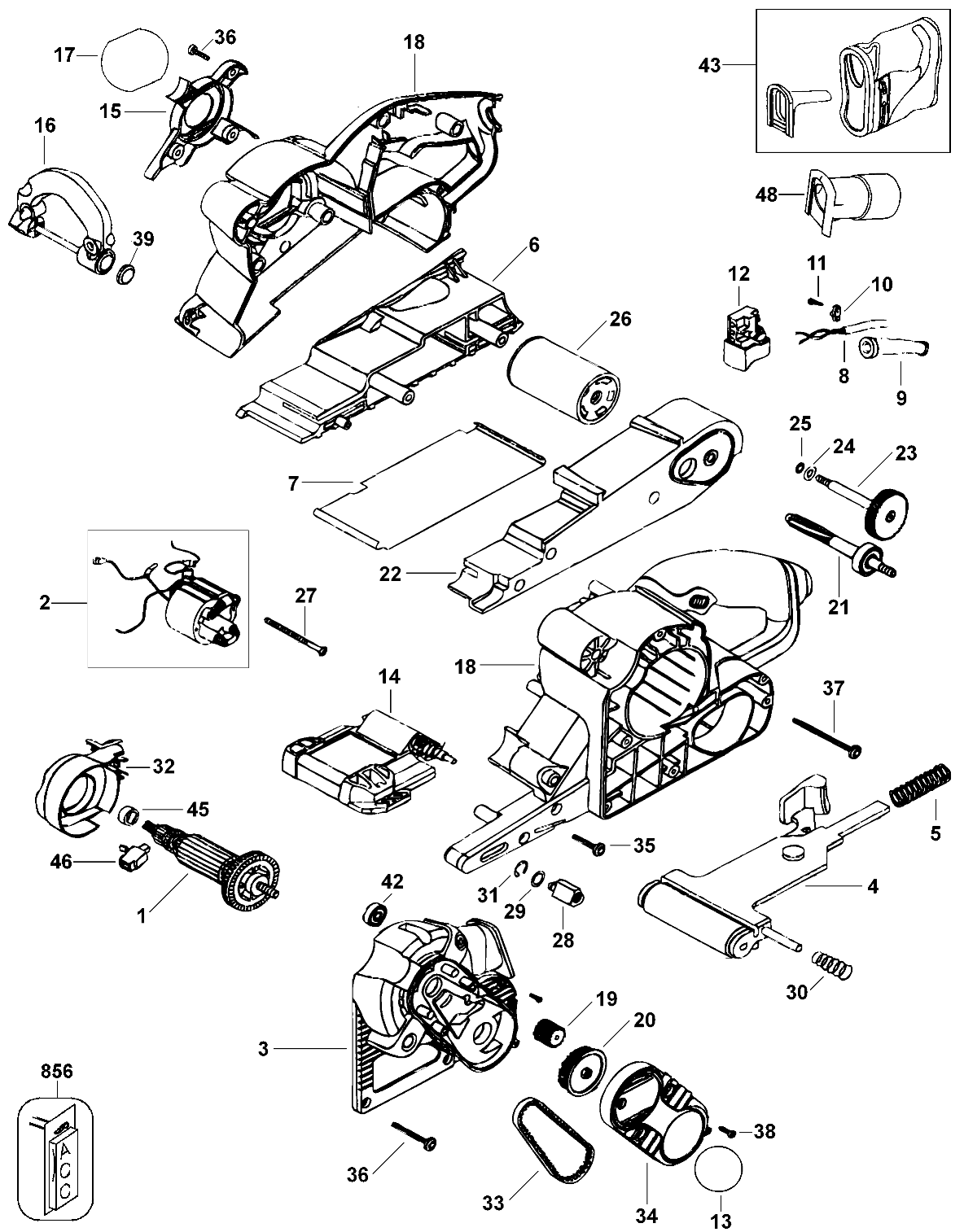 Default Diagram and Parts List for DS321-B3 Type 1 Black and Decker Sander Polisher